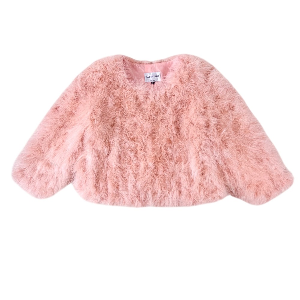 Patty Kim Bianca Feather Jacket Womens SM Pink Turkey Feather Fur Crop Glam